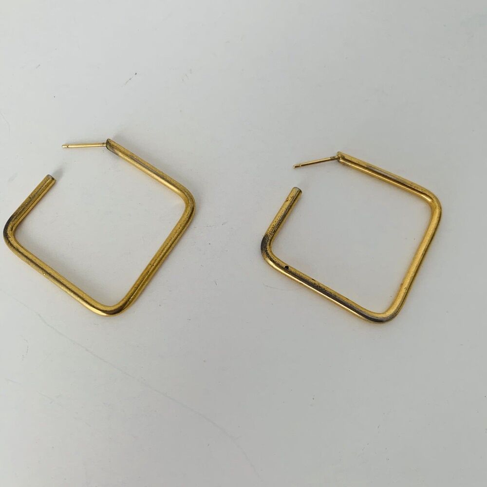Open Square Earrings Gold Tone Minimalist Modern Trendy Fashion‎ Jewelry